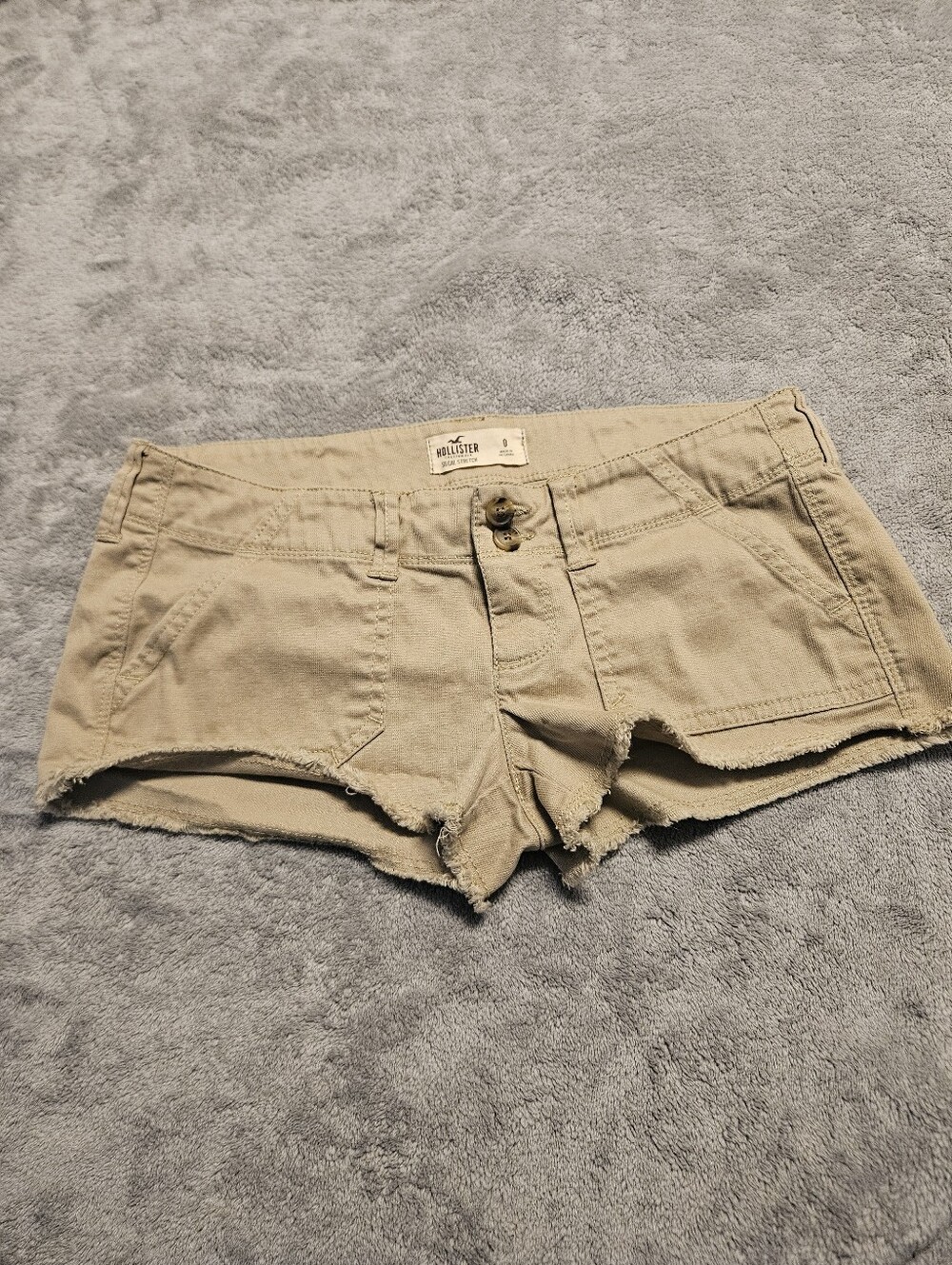 Hollister Y2K Vintage Khaki Micro Mini Low Rise Utility Cargo Shorts Size 0